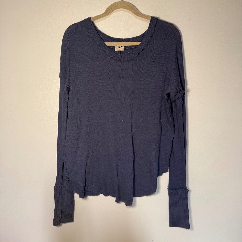 We The Free People Purple Boxy Oversized Long Sleeve Top Small Thermal Cuff ?